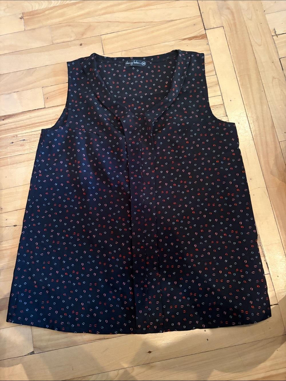 Sleeveless Black Blouse with Red Dot Print - Women